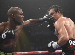 Bradley Jr. punches on Marquez during their title fight at the Thomas & Mack Center in Las Vegas