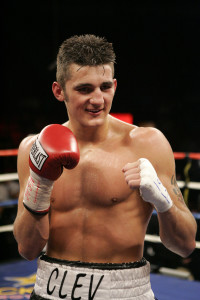 Cleverly of Wales celebrates after defeating Baker of the U.S. during their light-heavyweight boxing fight in Las Vegas